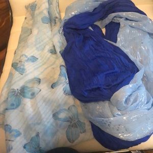 2 blue scarves 1 infinity and 1 silky